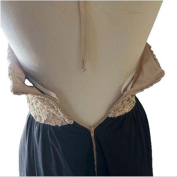 B Smart Prom Dress Size 1/2 Hi Low Sheer Gold Rhinestone Beaded Hoco Evening Y2K - Picture 2 of 7